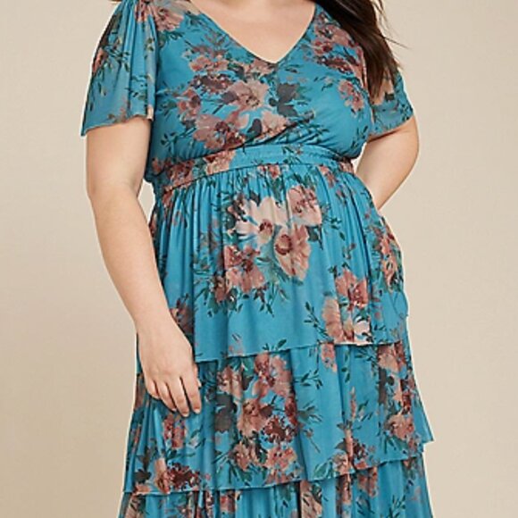 Maurices Dresses & Skirts - Maurices Plus Size Floral Flutter Sleeve Tiered Midi Dress Size 0X